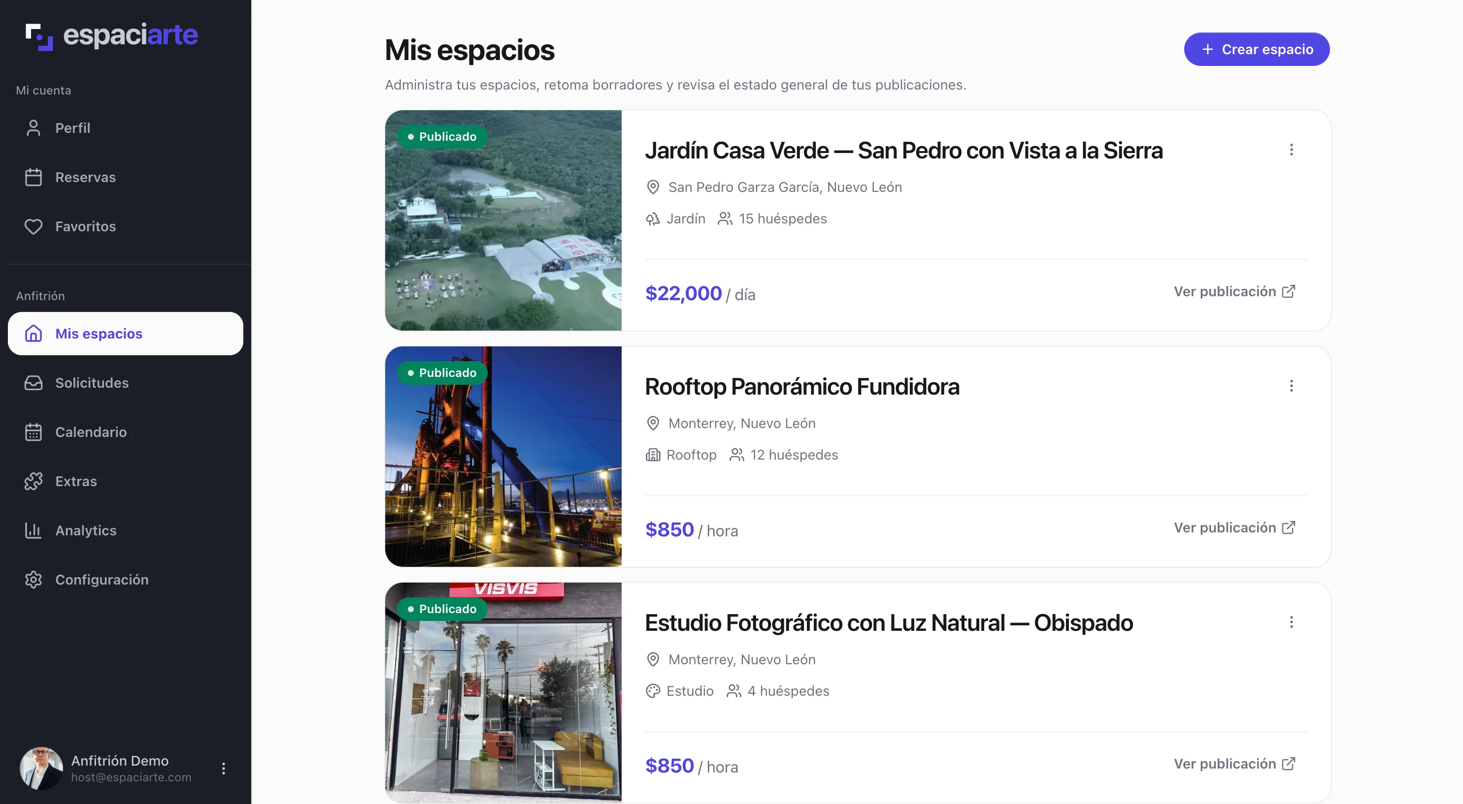 Espaciarte — listado de espacios
