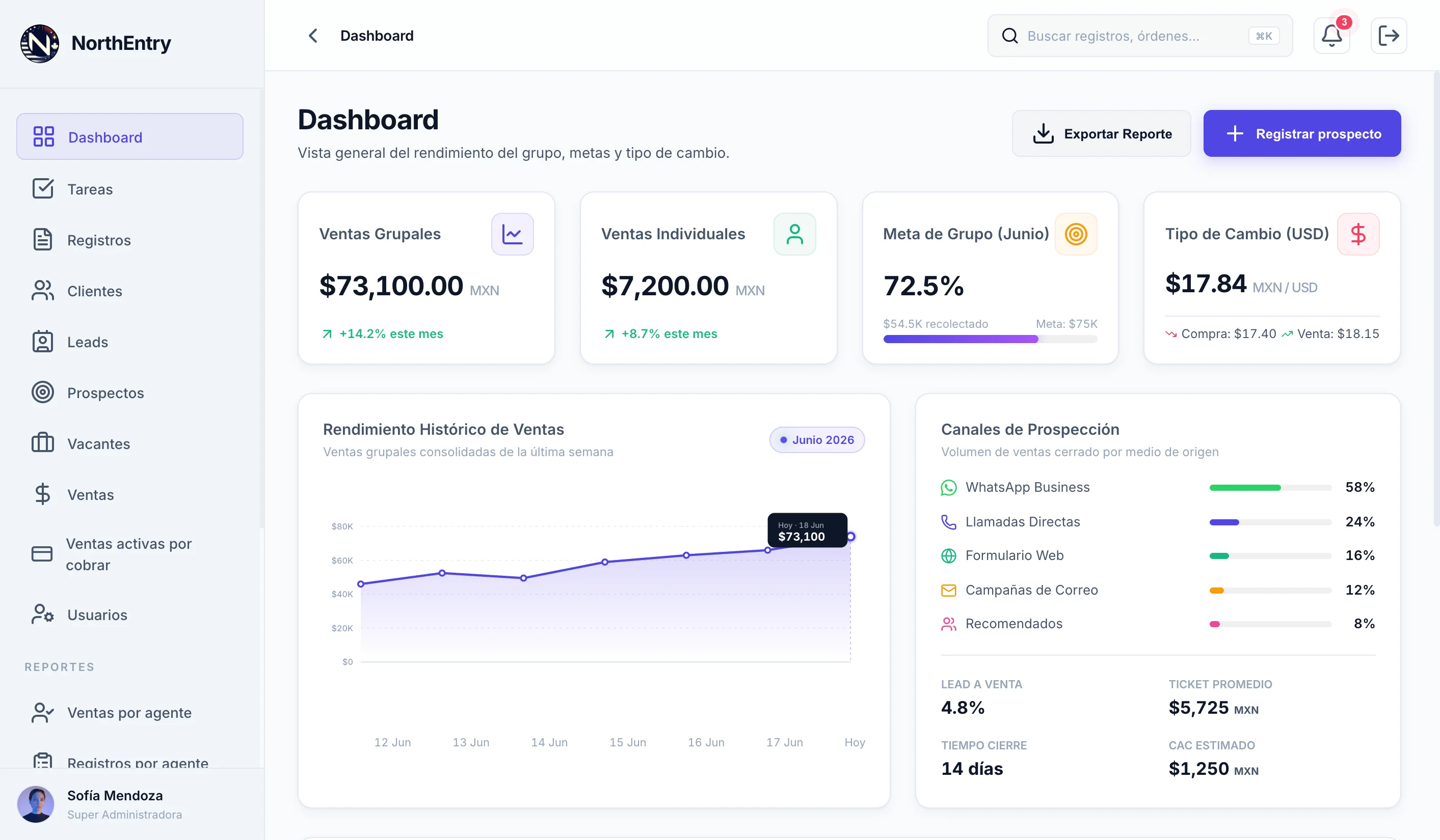 NorthEntry — dashboard principal